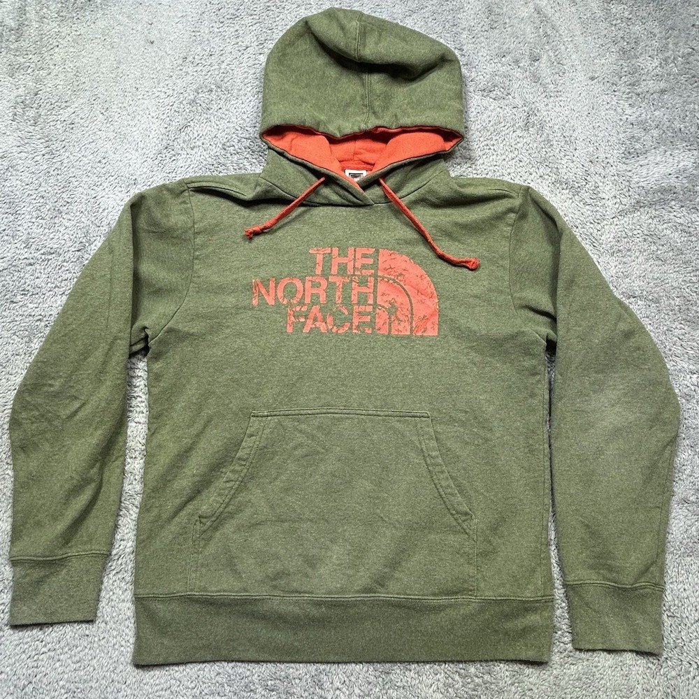 The North Face Hoodie Men's M Army Green w/ Orange Half Moon Logo Outdoor Hood
